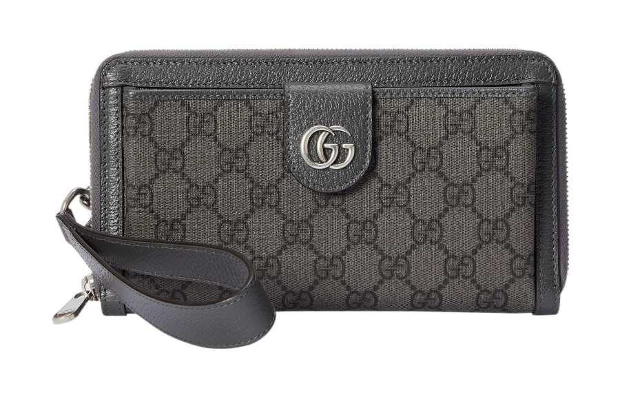 GUCCI Ophidia Canvas With Leather Binding Wallet, Shoulder Bag Men's Gray & Black