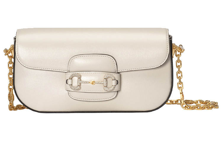 GUCCI Horsebit 1955 Leather Portable Crossbody Bag, Shoulder Bag Women's White