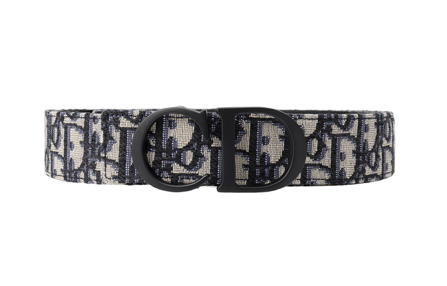 DIOR DIOR Cow Leather Belts Men's Black/Beige Width 3.5cm