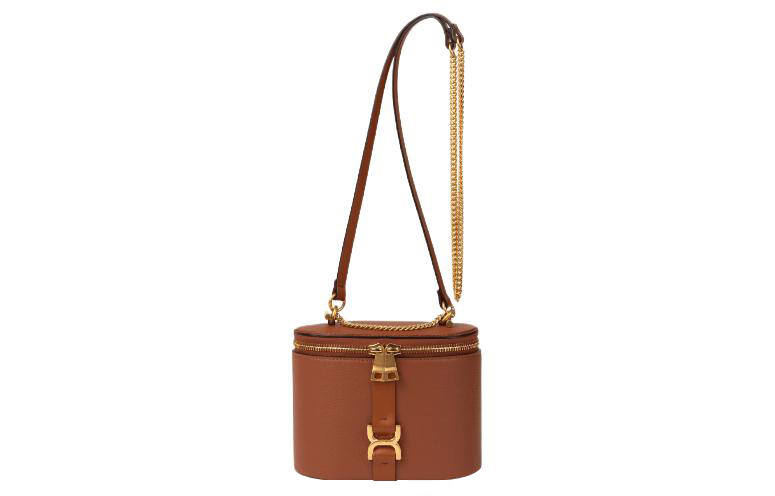 Chloé Chloe Marcie Calfskin One Shoulder Crossbody Makeup Bag Mini Women's Brown Yellow