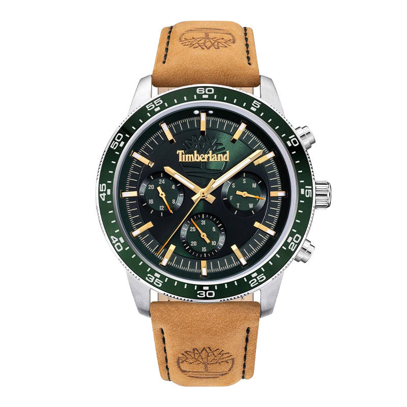 Timberland Rambush Wrist Watches Quartz Movement Leather Strap 44mm Green Dial Unisex
