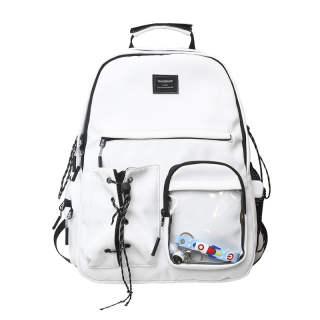 DELIXIONG Nylon Backpack Regular Unisex White/Black