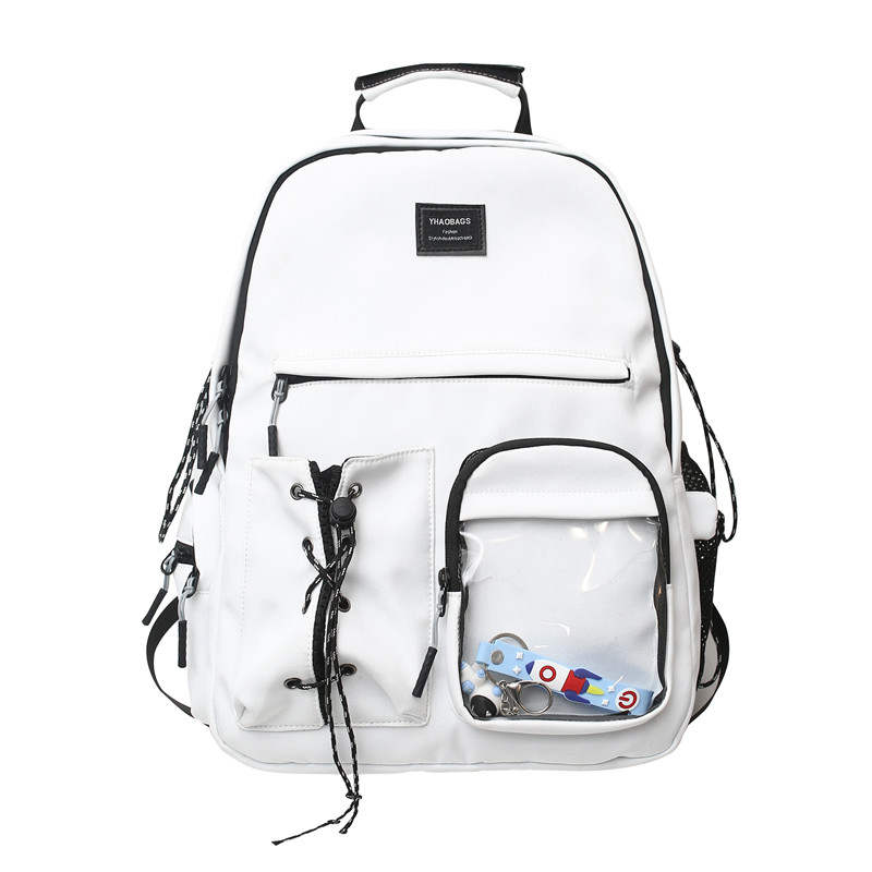 DELIXIONG Nylon Backpack Regular Unisex White/Black