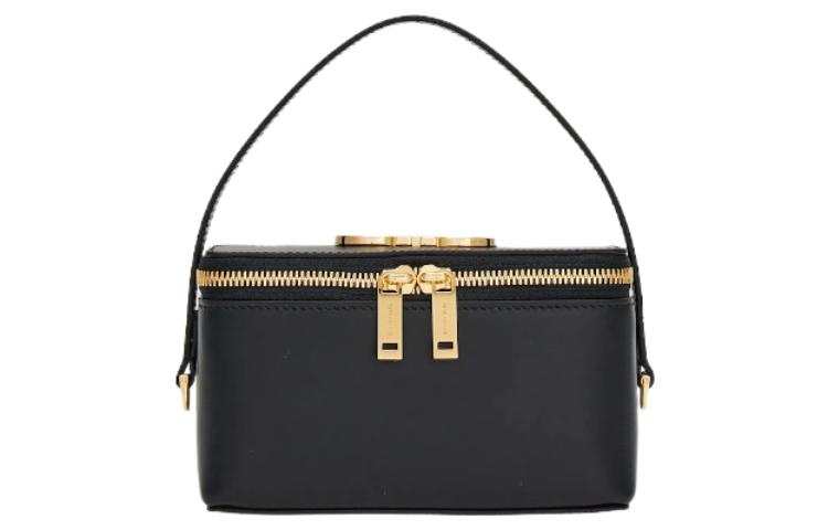 FERRAGAMO Palm Calfskin Portable Makeup Bag Women's Black & Flame Red