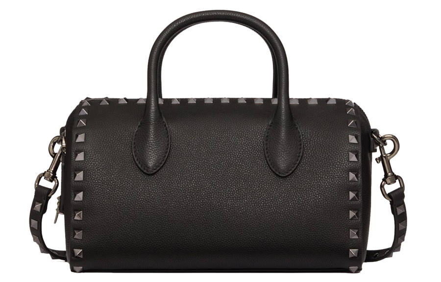 Valentino Rockstud Grain Calfskin Boston Bag, Shoulder Bag, Crossbody Bag, Handbag Women's Black