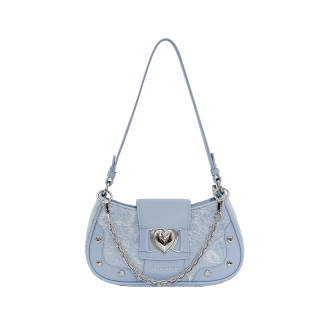 Girls Heart Denim, Artificial Leather Shoulder Bag, Crossbody Bag Small Women's Dark Blue/Light Blue