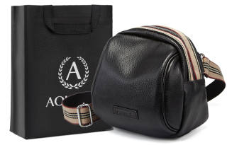 AOKANG Cow Leather With Synthetic Leather Sling Bag Dome Bag One Shoulder Crossbody Medium Women's Black/Ecru