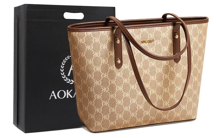 AOKANG PVC Tote Shoulder Bag, Mom Bag, Commute Bag, Shoulder Bag, Handbag Large Women's Coffee Brown/Cream Apricot