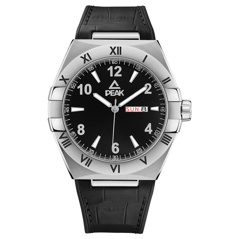 PEAK Collection Quartz Movement Genuine Leather Strap Watch Men's Watches Black Dial