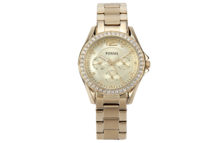 FOSSIL Wrist Watches Quartz Movement Stainless Steel Strap Gold Dial Women's Watch ['100', 301050]m Waterproof