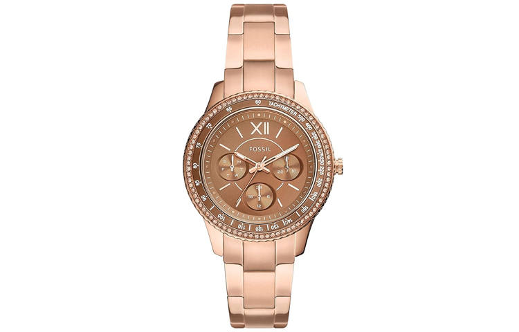 FOSSIL Stella Collection Wrist Watches Quartz Movement Stainless Steel Strap Tan Watch Dial Women's Watch