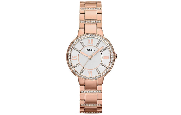 FOSSIL Virginia Collection Wrist Watches Quartz Movement Stainless Steel Strap 30mm Silver Dial Women's Watch