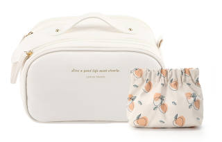 LEHUOLVXING Leather Makeup Bag Unisex White/Lotus Color