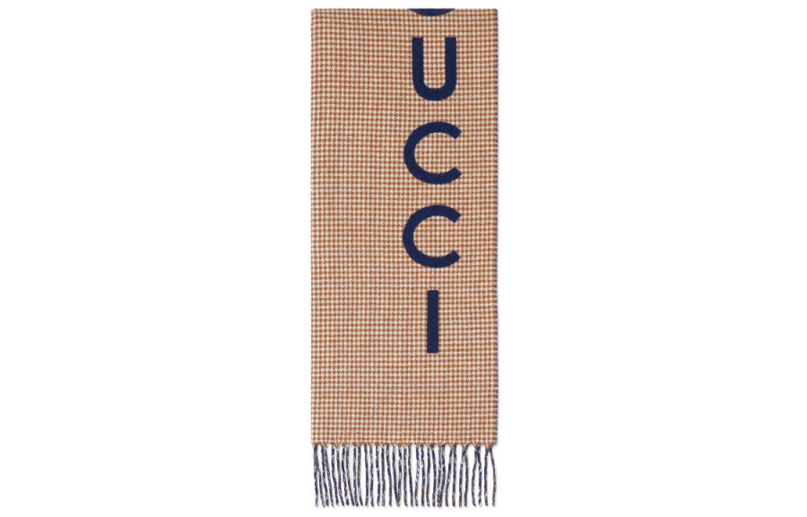 GUCCI Wool Cashmere Knit Scarves Unisex Khaki