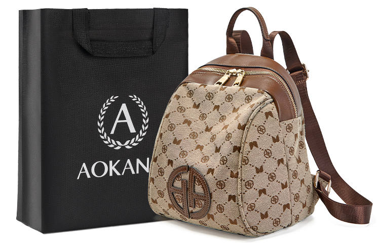 AOKANG AOKANG Fabric, Synthetic Leather Backpack Regular Women's Ebony Coffee