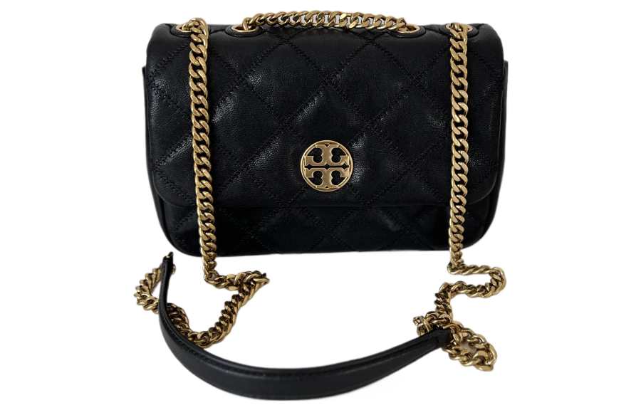 TORY BURCH Willa Leather Messenger Bag, Shoulder Bag Small Women's Black