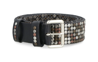 Golden Goose Stud Inlay Decoration, Pin Buckle Leather Belts Women's Black Width 3.5CM