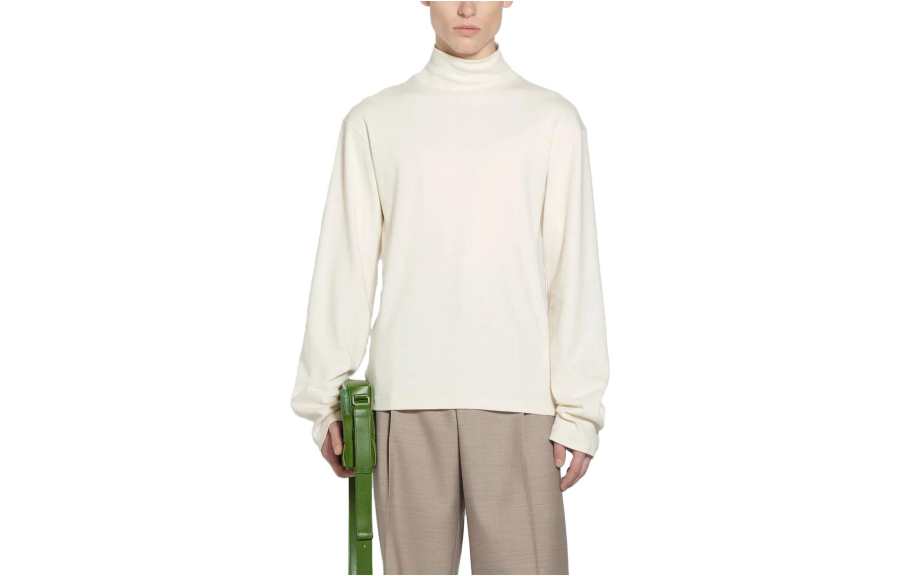 Bottega Veneta T Shirts Men's Pink Chalk White Turtleneck Moderate Straight Fit