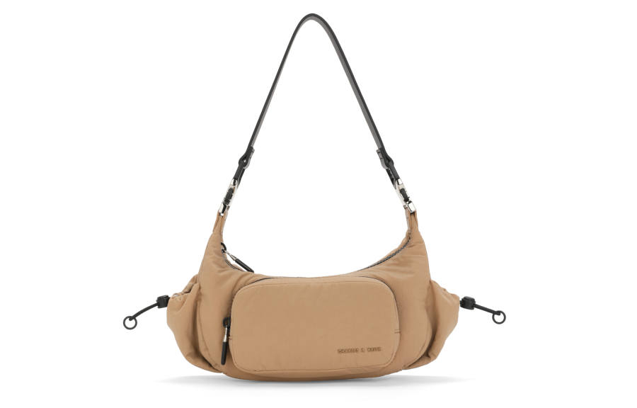 CHARLES&KEITH Zip Pocket Nylon Shoulder Bag, Biker Bag, Shoulder Bag Small Women's Noir Black/Camel/Pink