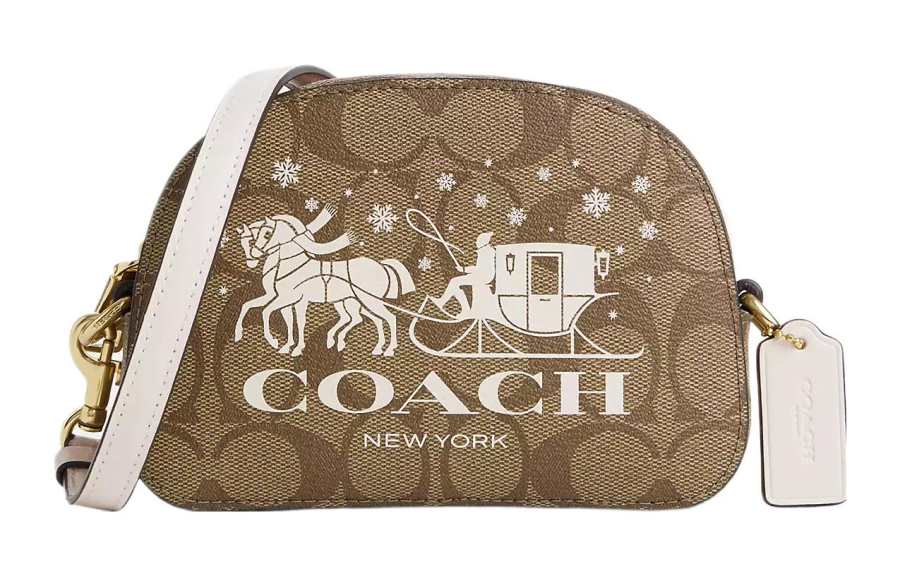 COACH Serena Coated Canvas With Smooth Leather Crossbody Bags Small Women's Gold & Khaki & Chalk