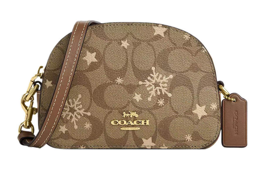 COACH Serena Canvas With Leather Crossbody Bags Small Women's Khaki & Gold