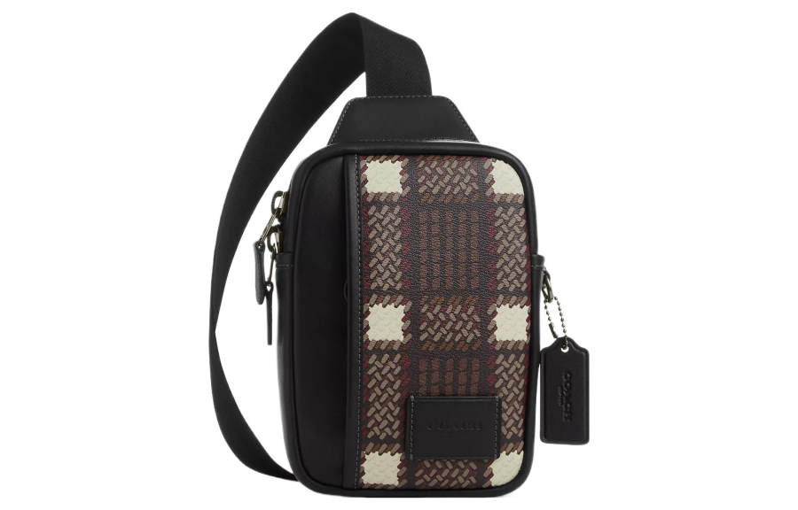 COACH Edge Canvas With Leather Shoulder Bag, Crossbody Bag, Sling Bag Mini Men's Bronze & Black & Multicolor