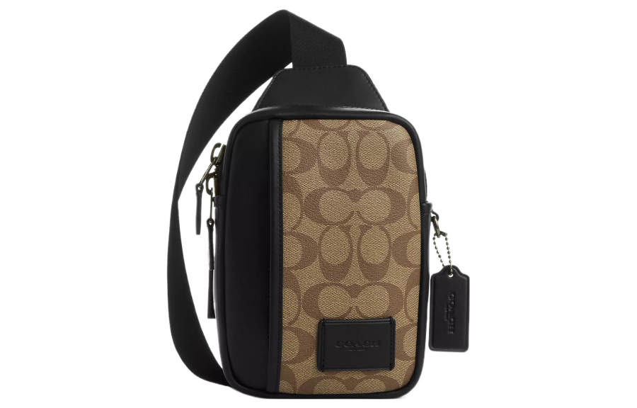 COACH Edge Coated Canvas With Calfskin One Shoulder Crossbody Sling Bag Mini Women's Gunmetal & Khaki & Black