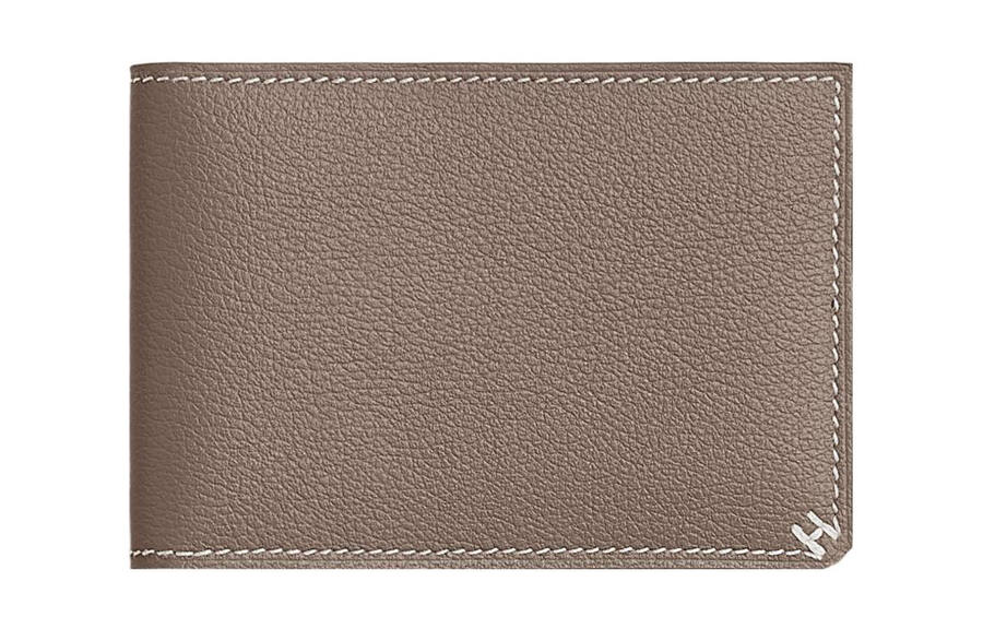 HERMES H Sellier Flap Closure Evercolor Leather Card Holder Women's 18 Etoupe Elephant Gray