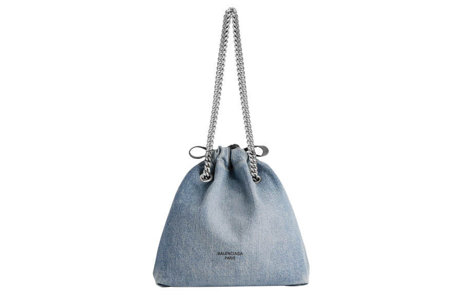 Balenciaga Crush Cotton Trash Bags, Tote Bag, Shopping Bag, Handbag Small Women's Blue Denim