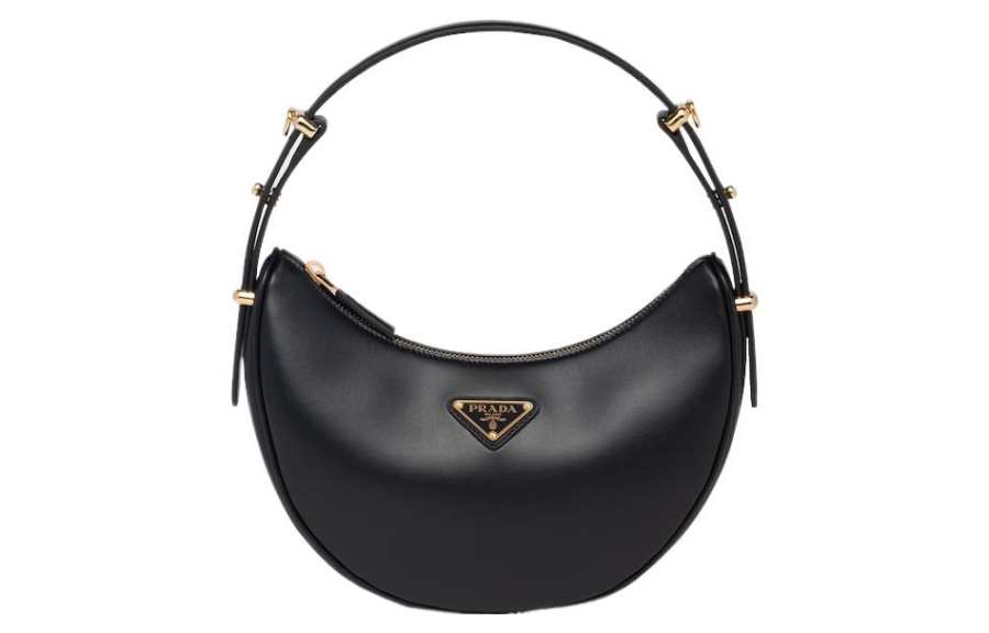 PRADA PRADA Arqué Leather Shoulder Bag Black