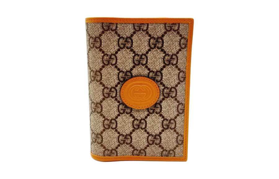 GUCCI Canvas With Leather Trim Canvas Bag Passport Holder Men's Orange
