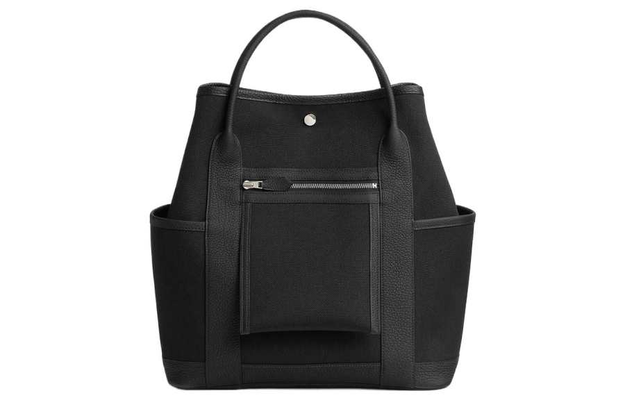 HERMES Garden Party Pockets Military Canvas With Negonda Calfskin Handbag 34 Women's Black