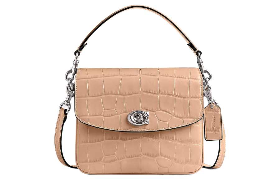 COACH Cassie Calfskin Small Square Bag, Handbag, Shoulder Bag, Crossbody Bag Small Women's Silver & Light Yellow