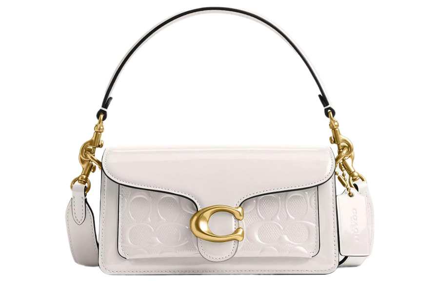COACH Tabby Patent Leather Handbag, Shoulder Bag Small Women's White