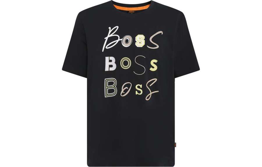 HUGO BOSS T Shirts Men's Navy Blue Crew Neck Moderate Straight Fit