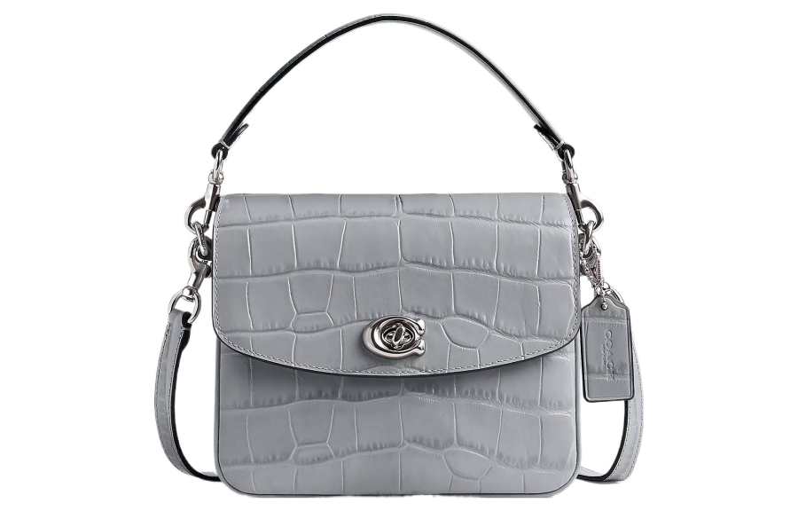 COACH Cassie Calfskin Small Square Bag, Handbag, Shoulder Bag, Crossbody Bag Small Women's Silver & Gray & Blue
