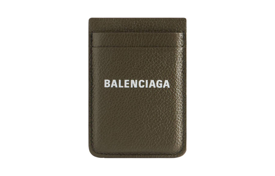 Balenciaga Grain Calfskin Card Holder Men's Dark Green & White