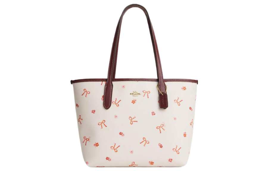 COACH City Coated Canvas Tote Shopping Bag Shoulder Bag Medium Women's Chalk & Wine Multicolor