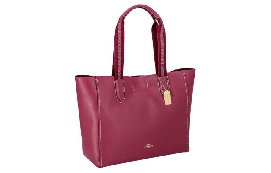 COACH Derby Leather Tote Bag, Shopping Bag, Handbag Large Women's Carmine