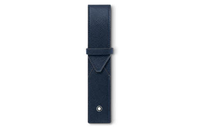 MONTBLANC Grain Cow Leather Pen Pouch Storage Bag Unisex Ink Blue