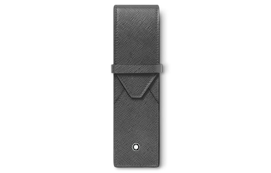 MONTBLANC Grain Cow Leather Pen Pouch Storage Bag Unisex Elegant Gray