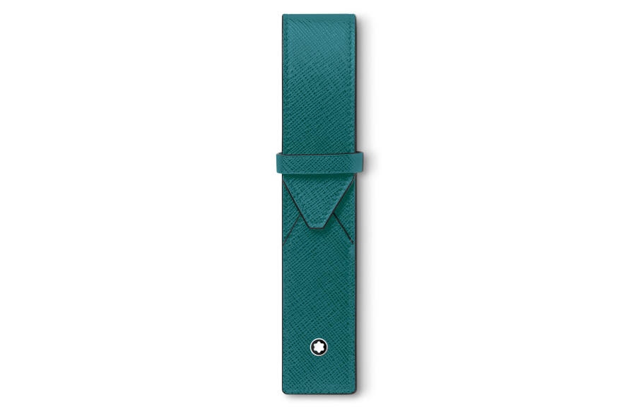 MONTBLANC Grain Cow Leather Pen Pouch Storage Bag Unisex Turquoise Blue