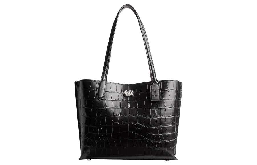 COACH Willow Leather Tote Bag, Shopping Bag Large Women's Silver & Black