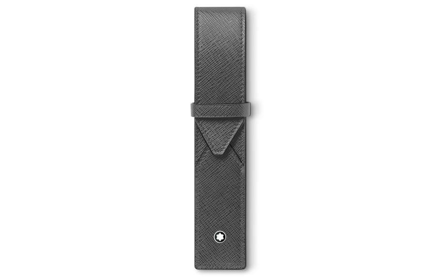 MONTBLANC Full Grain Cow Leather Pen Pouch Storage Bag Unisex Elegant Gray
