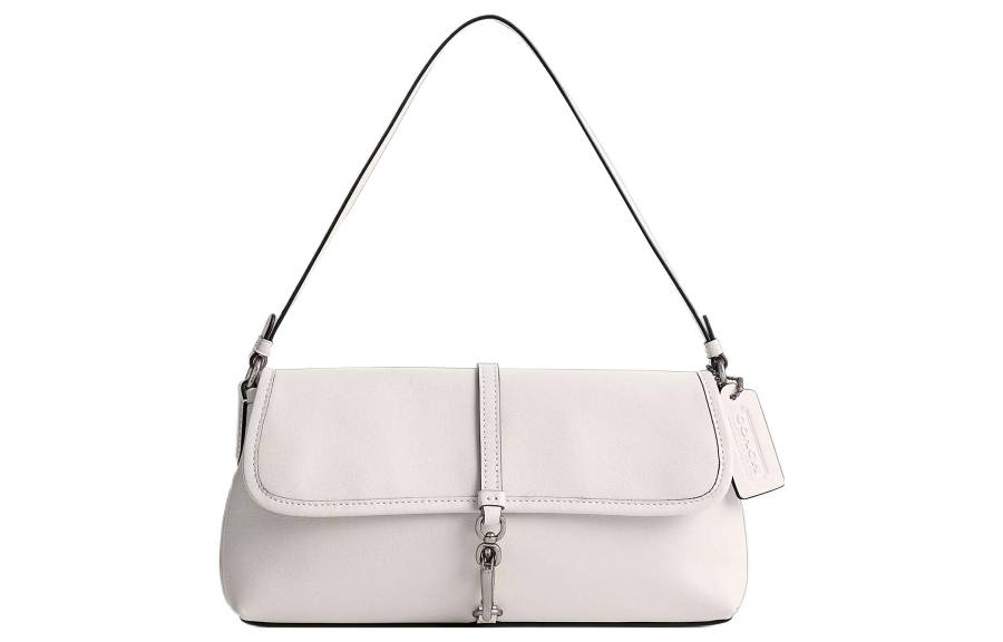 COACH Hamptons Glove Tanned Leather One Shoulder Handbag Women's Silver & Chalk White