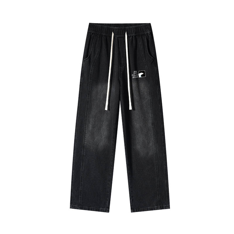 POLAR BEAR Jeans Unisex Thickened And Fleece Lined Straight Fit Pants