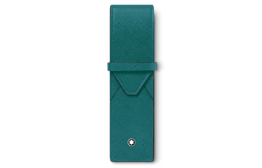 MONTBLANC Grain Cow Leather Pen Pouch Storage Bag Unisex Turquoise Blue