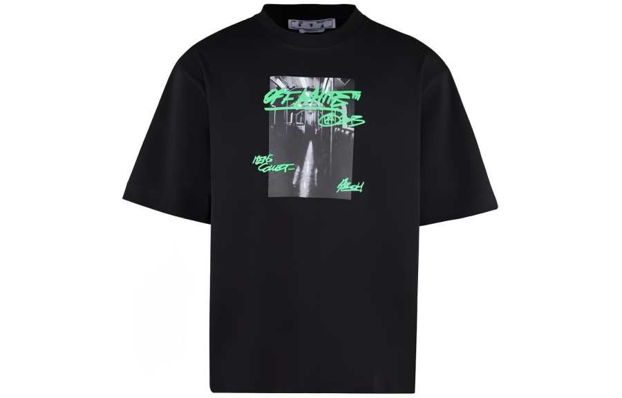 OFF-WHITE OFF WHITE T Shirts Men's Black Crew Neck Moderate Straight Fit