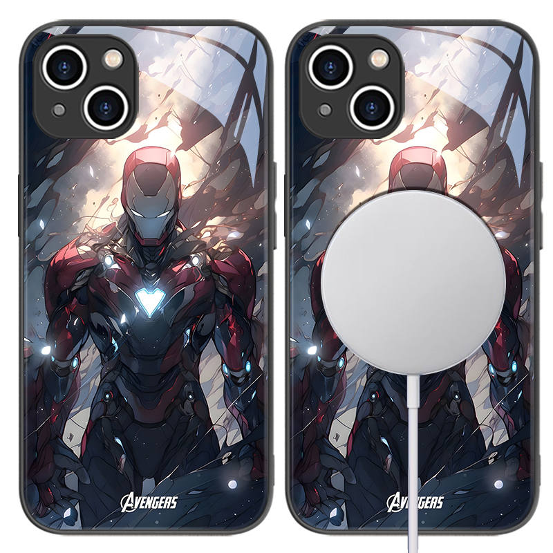 Disney Phone Cases Iron Man Stark Magnetic Wireless Charging Tempered Glass Impact Resistant Lens Protection