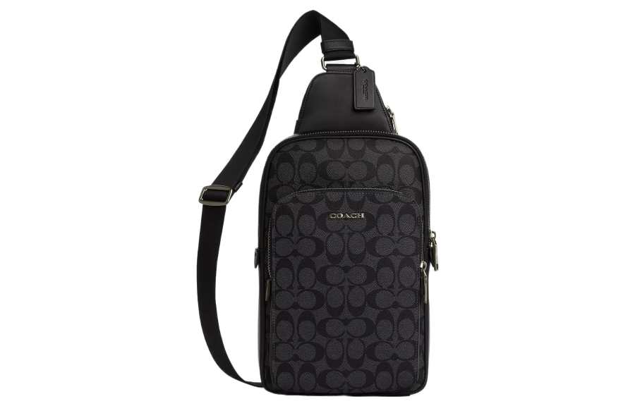COACH ETHAN Coated Canvas With Smooth Calfskin One Shoulder Crossbody Fanny Pack Sling Bag Small Women's Bronze & Black